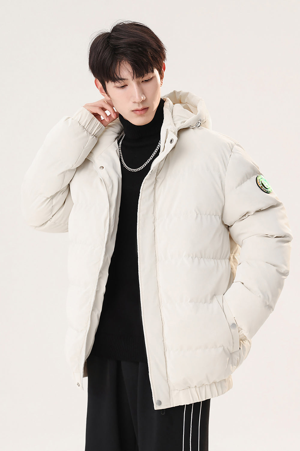 Men Hooded Solid Casual Puffer Jacket