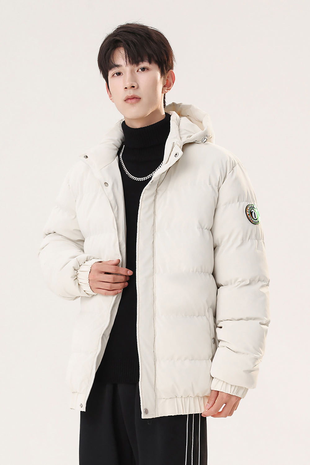 Men Hooded Solid Casual Puffer Jacket