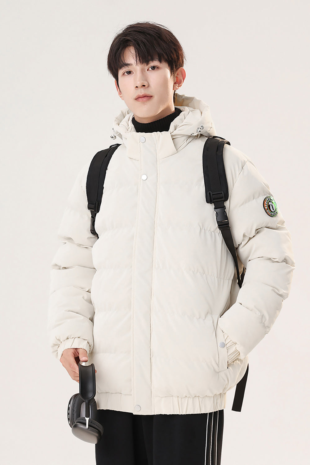 Men Hooded Solid Casual Puffer Jacket