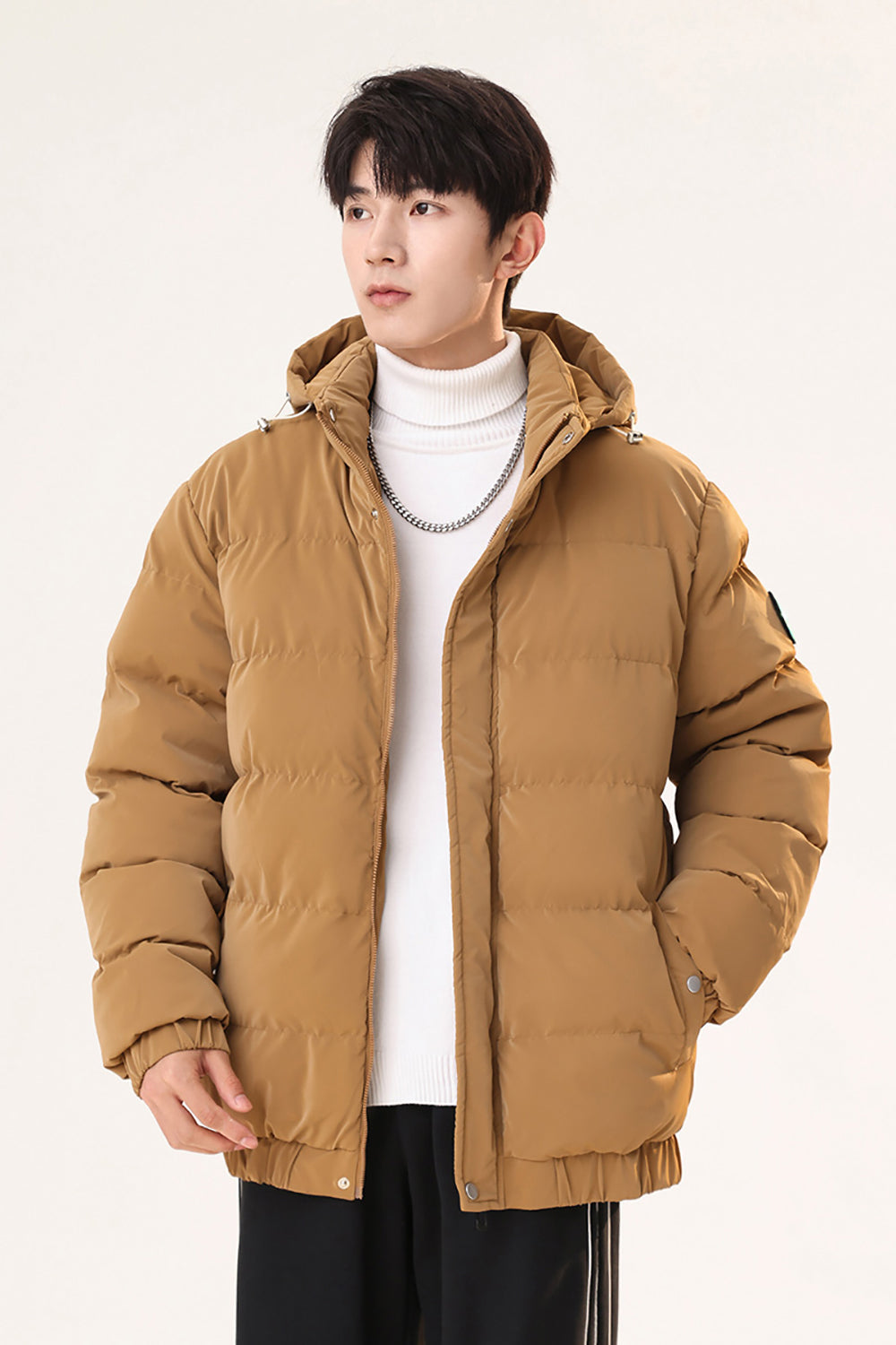 Hooded Solid Casual Puffer Jacket