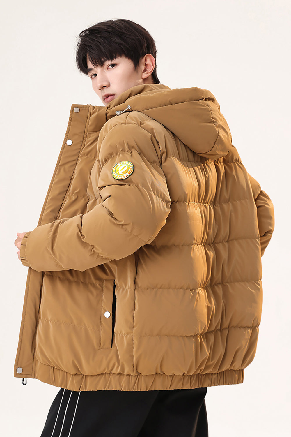 Hooded Solid Casual Puffer Jacket