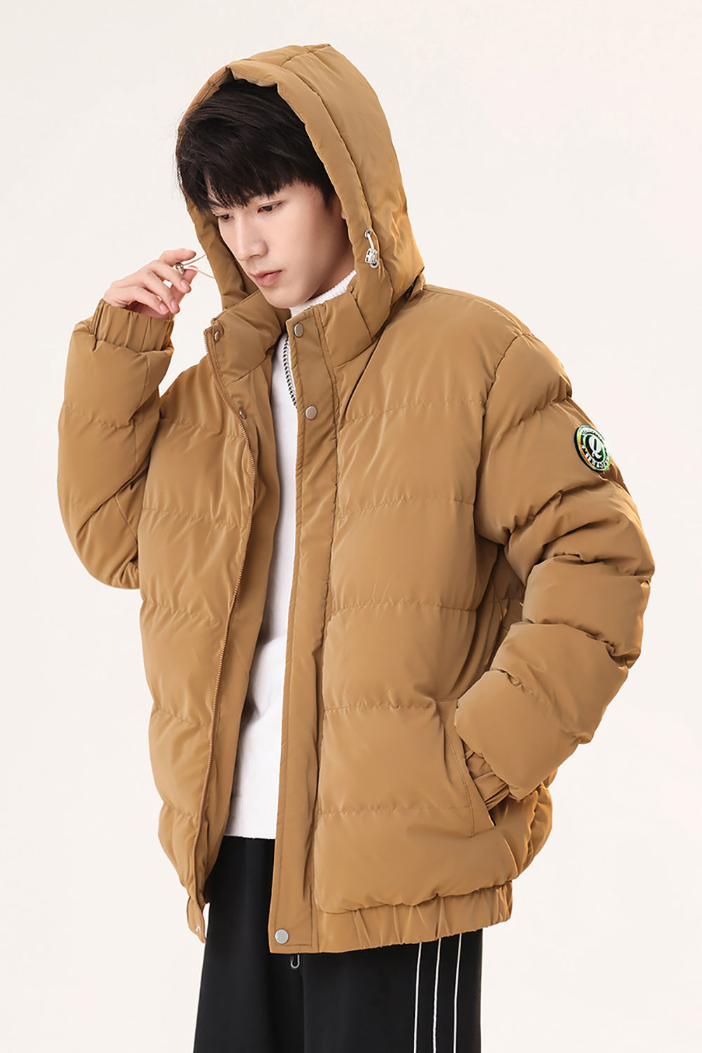 Hooded Solid Casual Puffer Jacket