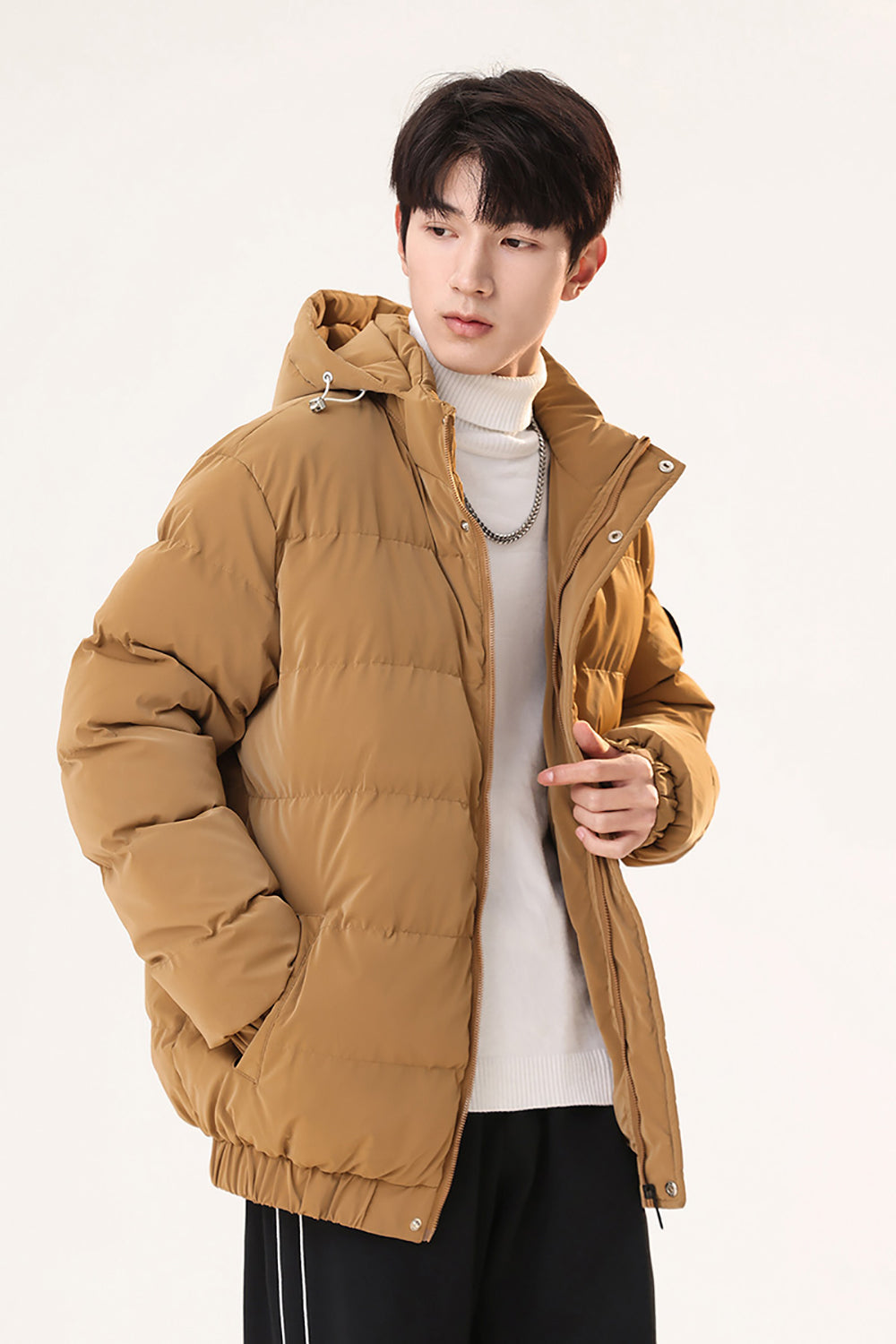 Hooded Solid Casual Puffer Jacket