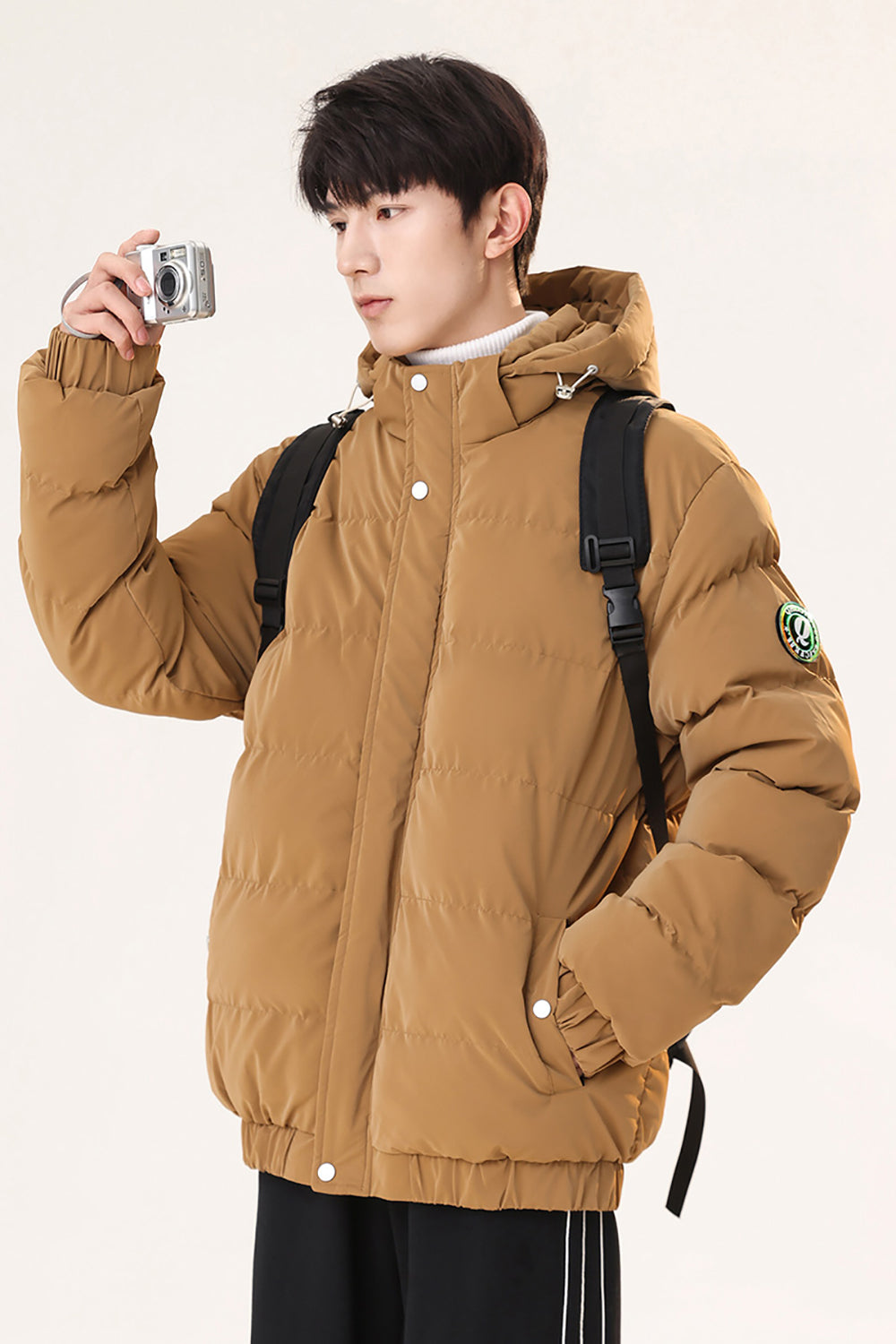 Hooded Solid Casual Puffer Jacket