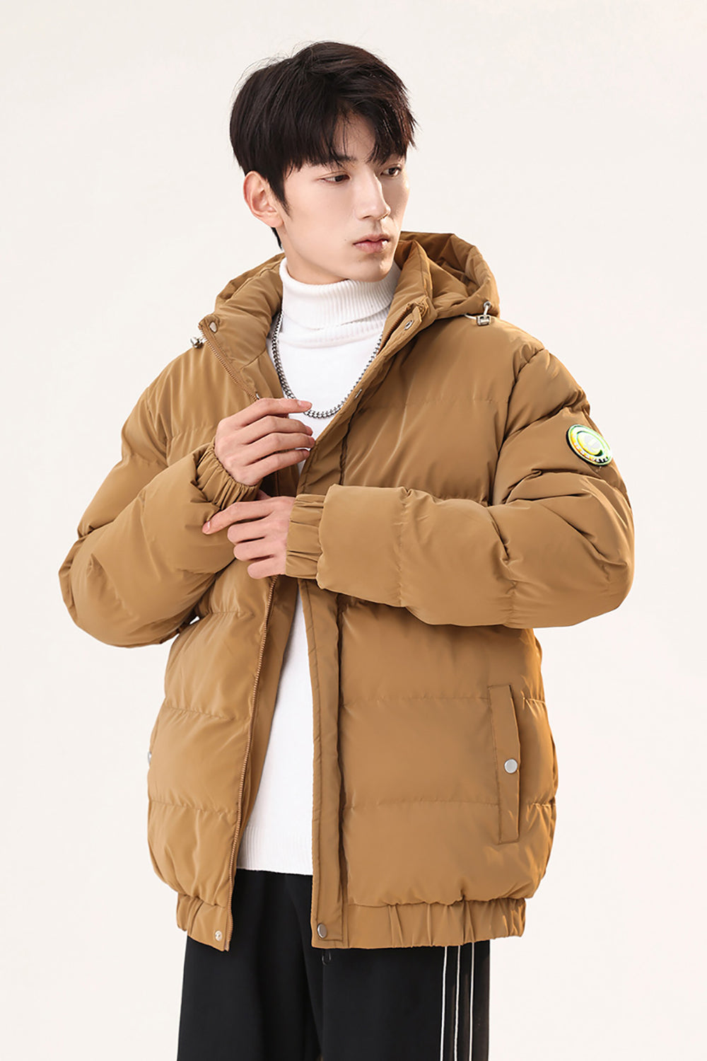 Hooded Solid Casual Puffer Jacket