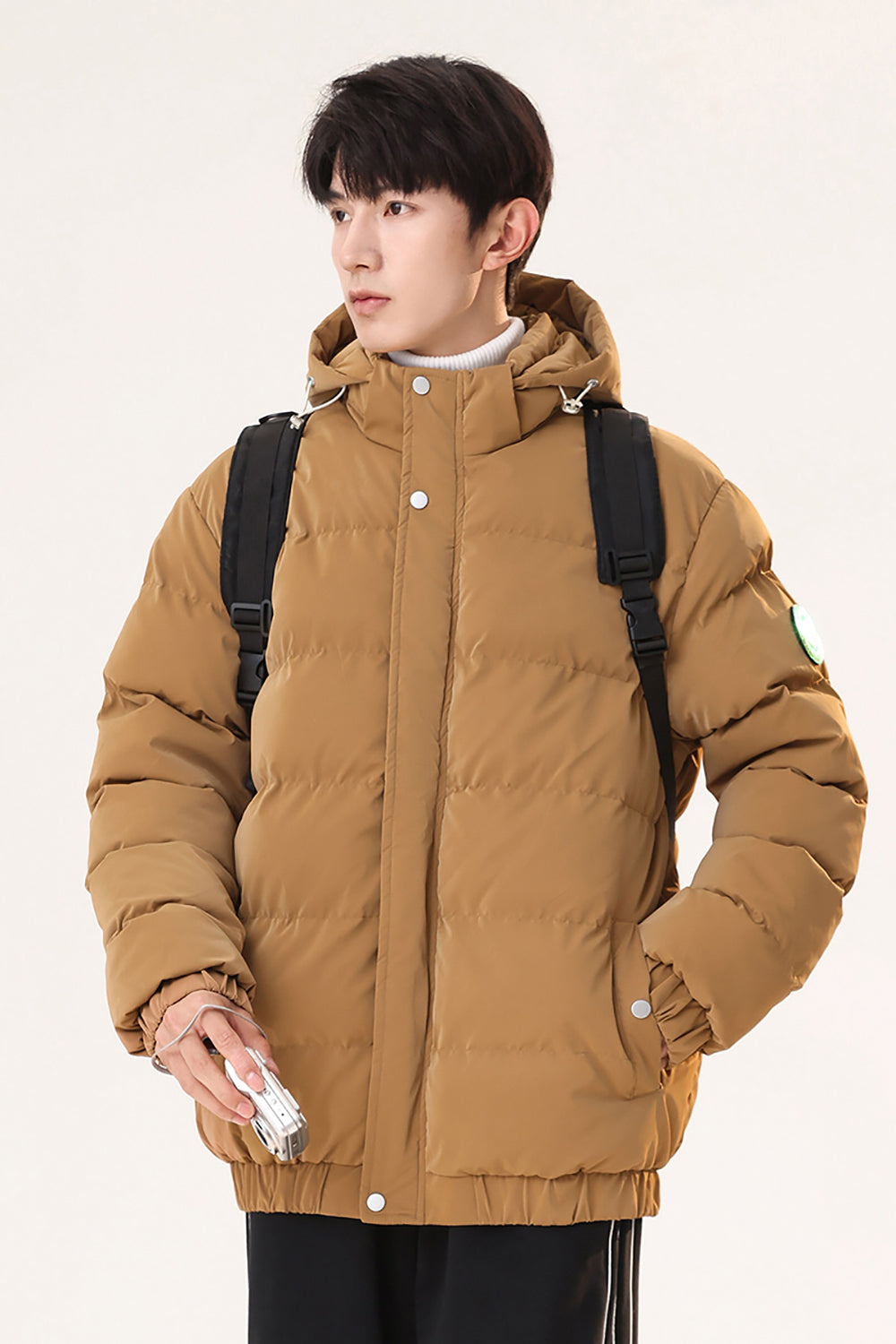 Hooded Solid Casual Puffer Jacket