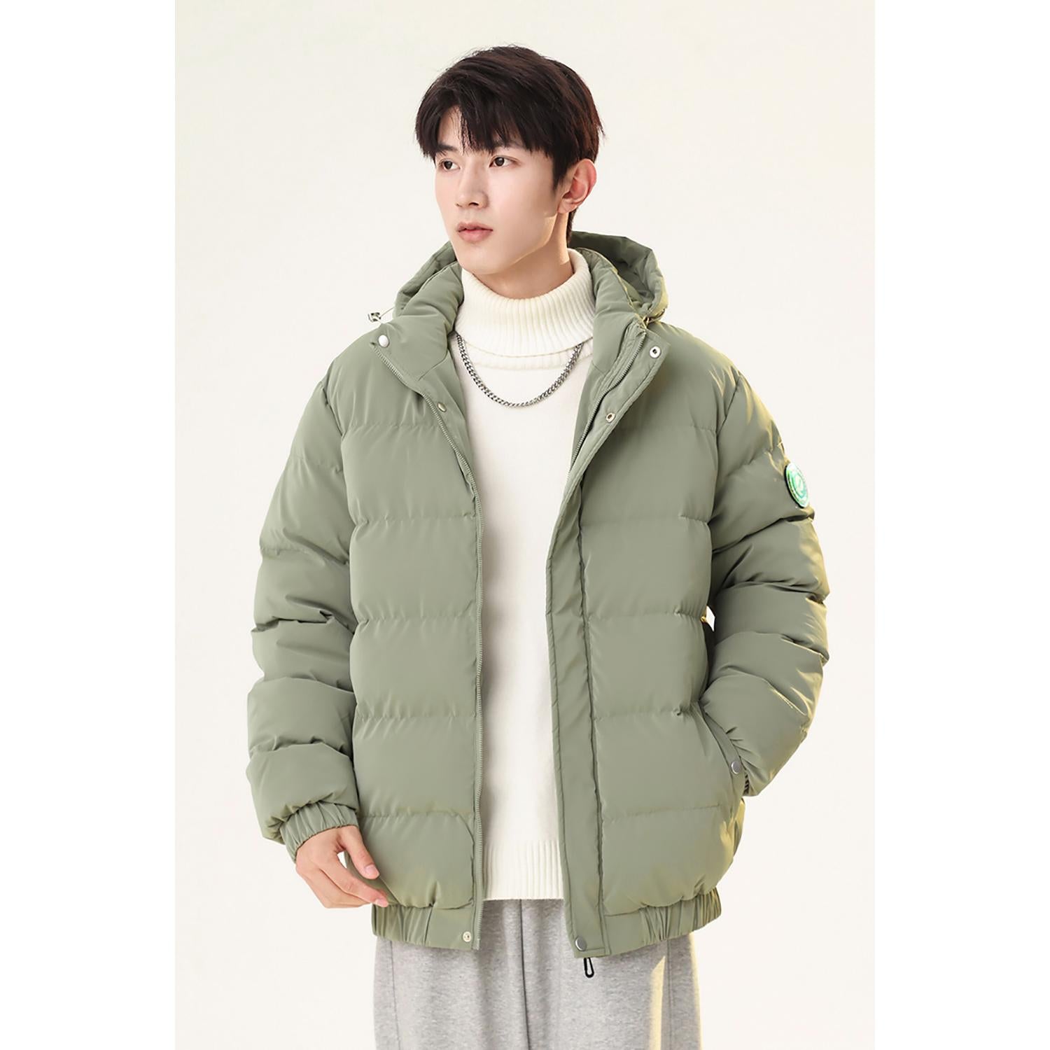 Men Hooded Solid Casual Puffer Jacket