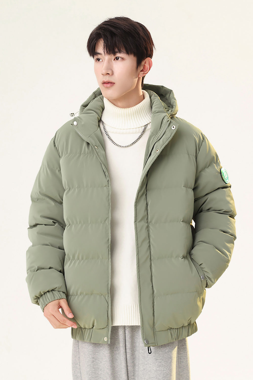 Men Hooded Solid Casual Puffer Jacket
