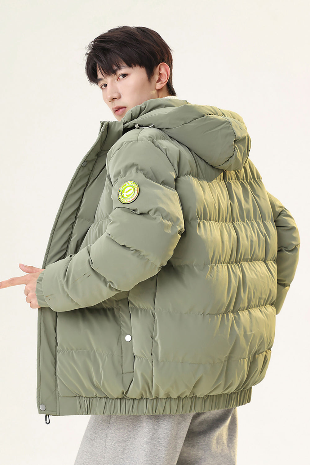 Men Hooded Solid Casual Puffer Jacket