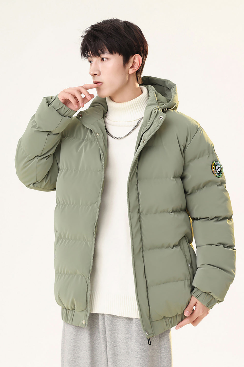 Men Hooded Solid Casual Puffer Jacket