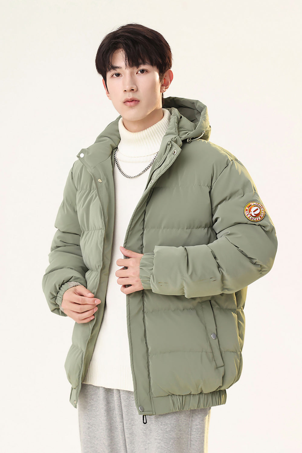 Men Hooded Solid Casual Puffer Jacket