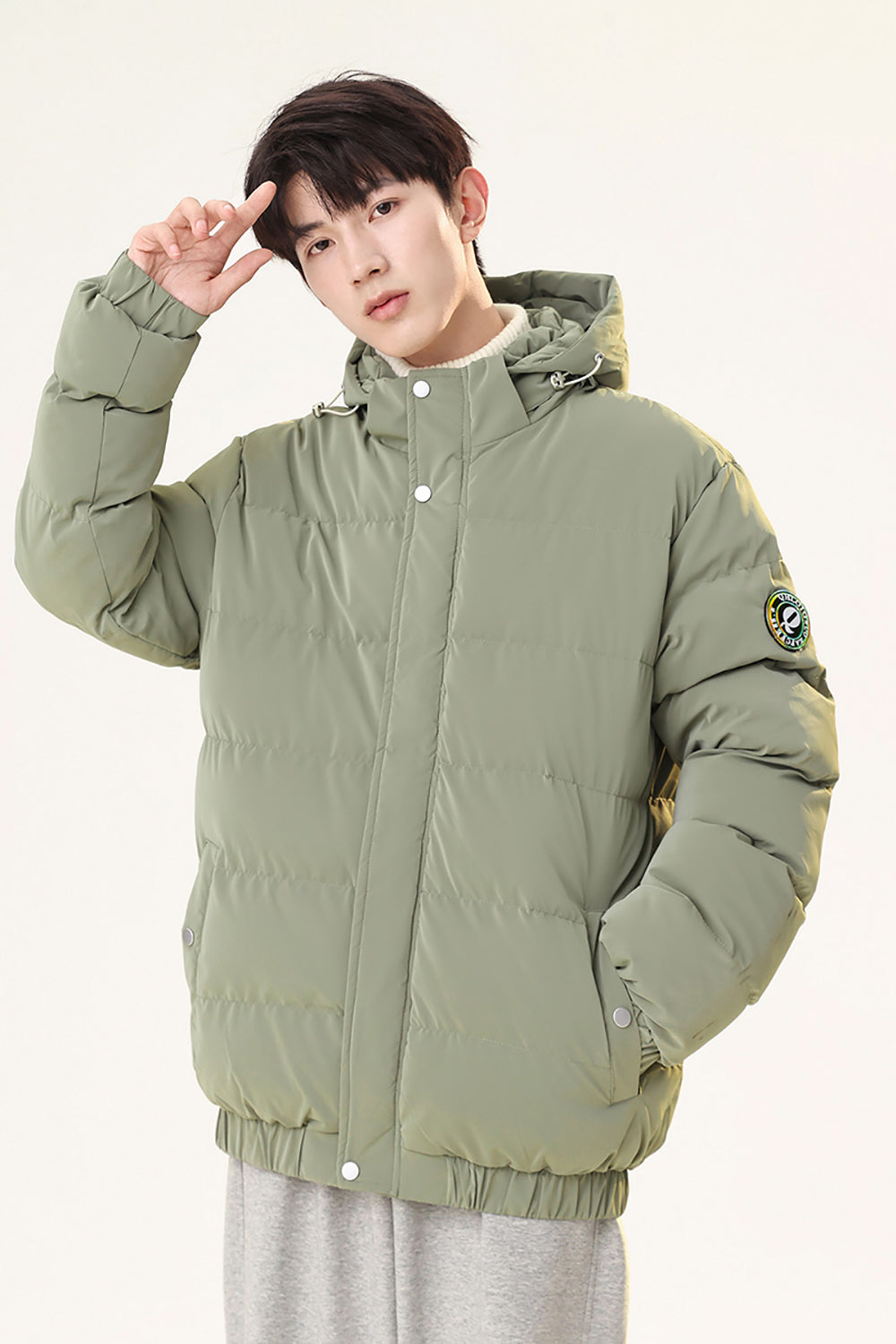 Men Hooded Solid Casual Puffer Jacket