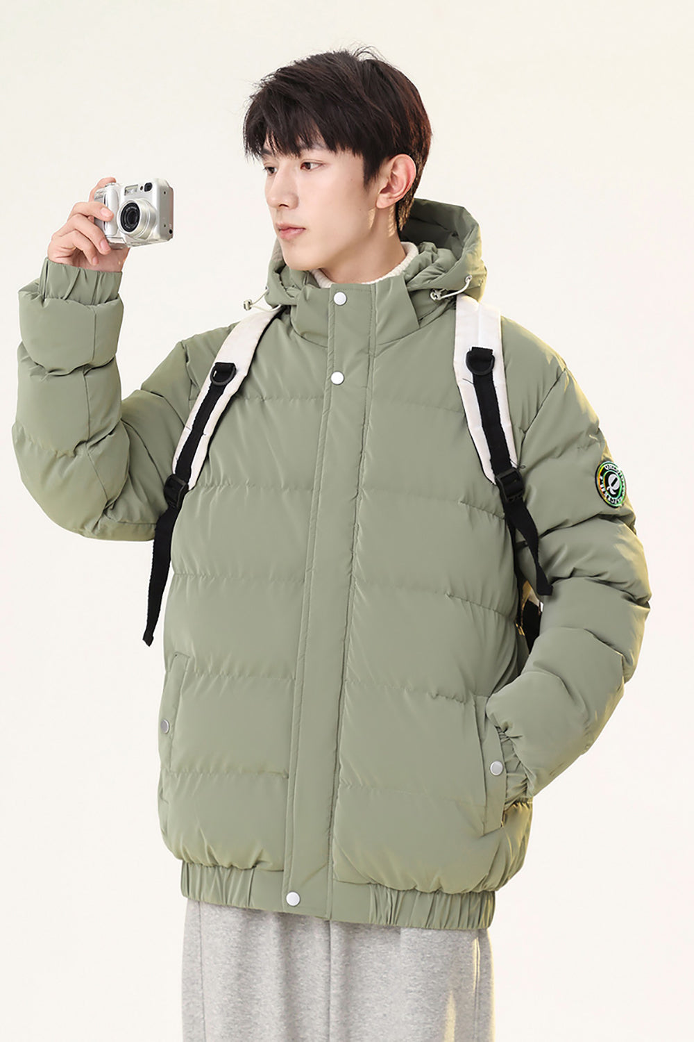 Men Hooded Solid Casual Puffer Jacket