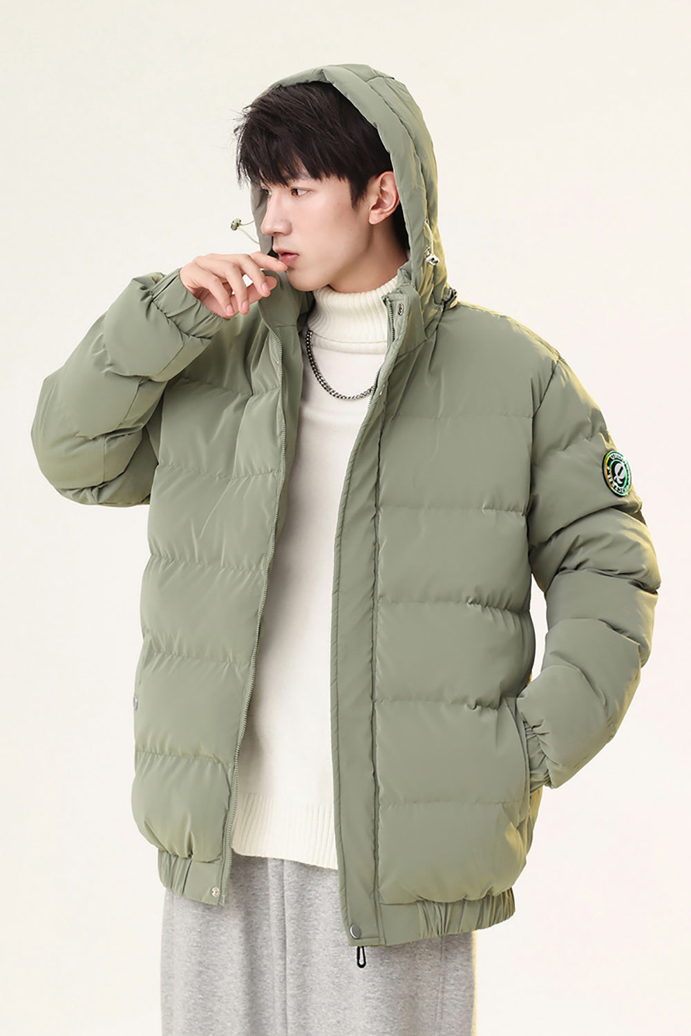 Men Hooded Solid Casual Puffer Jacket