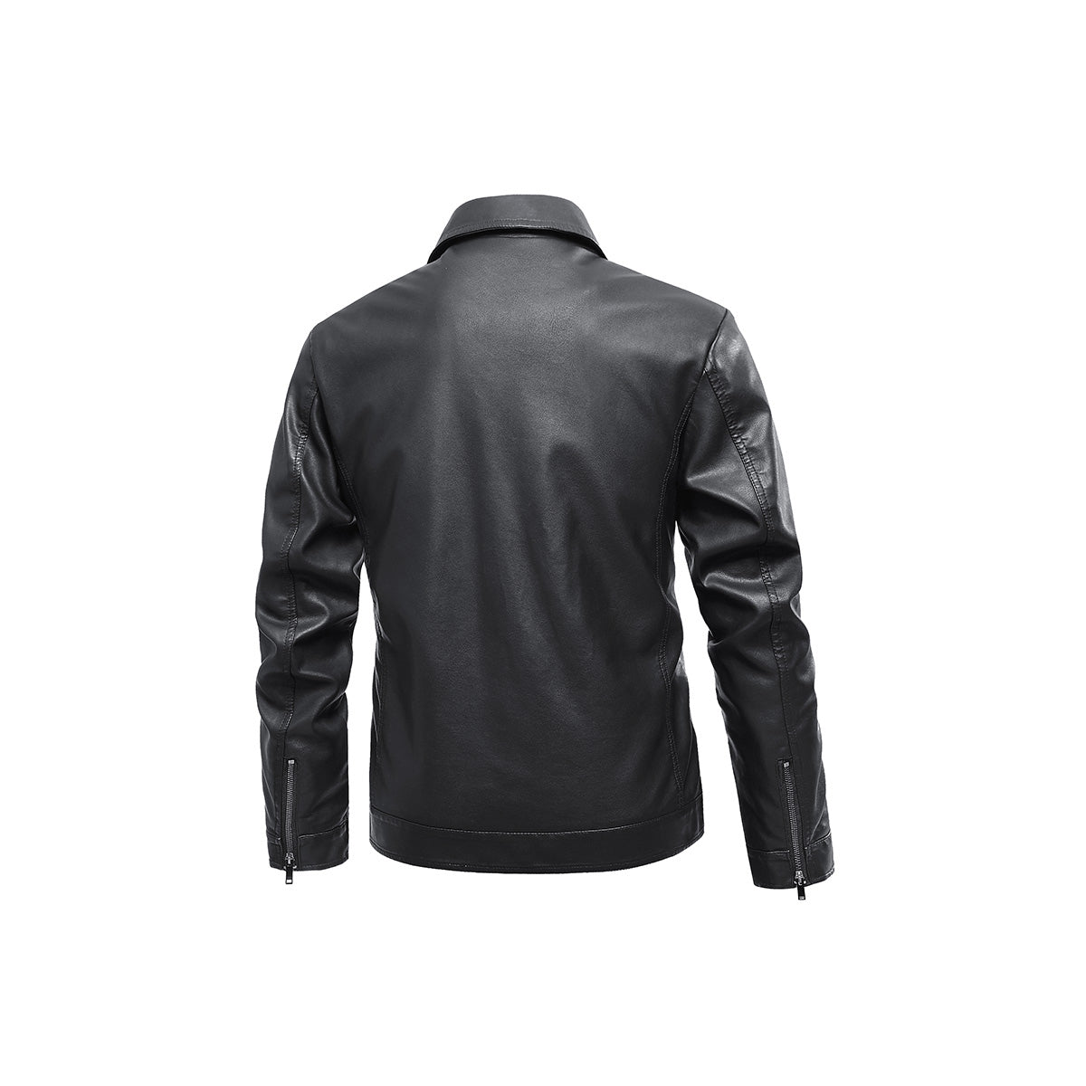 Men Spread Collar Solid Casual Leather Jacket