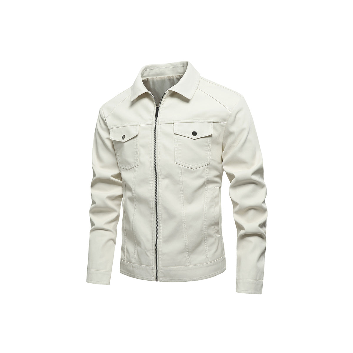 Men Spread Collar Solid Casual Leather Jacket