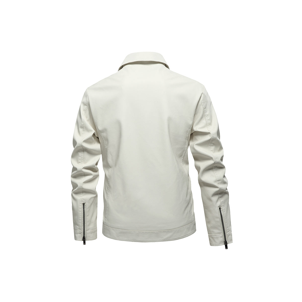 Men Spread Collar Solid Casual Leather Jacket