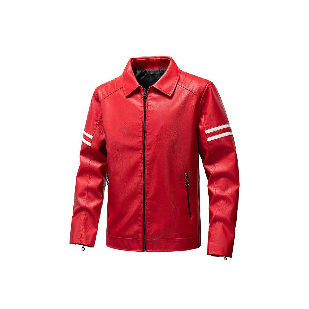 Men Spread Collar Striped Casual Leather Jacket