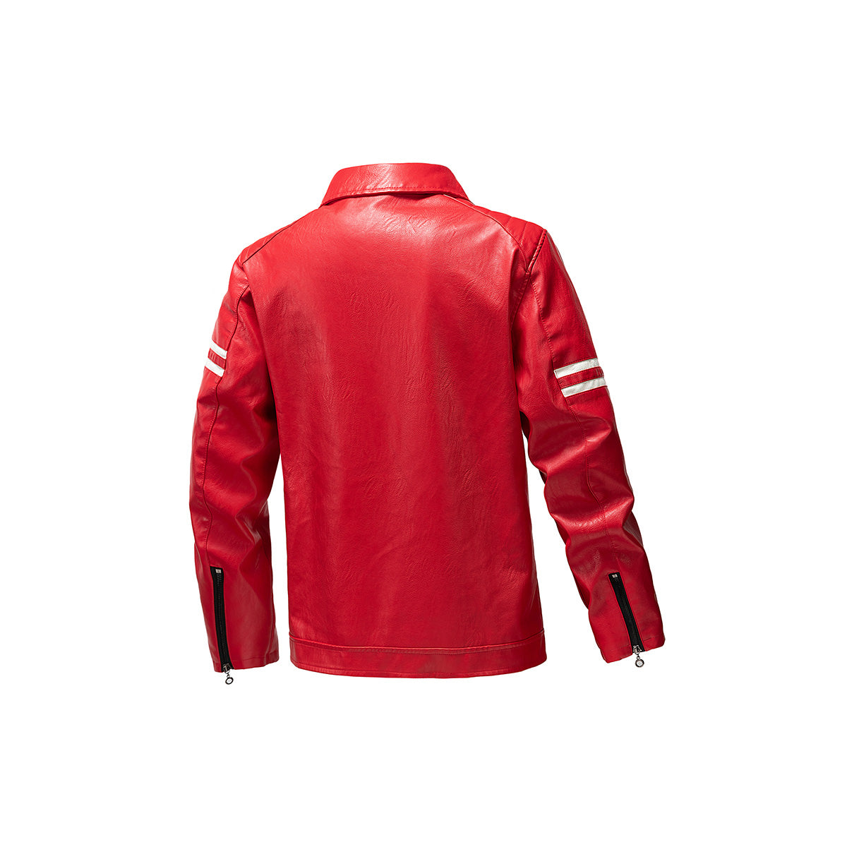 Men Spread Collar Striped Casual Leather Jacket