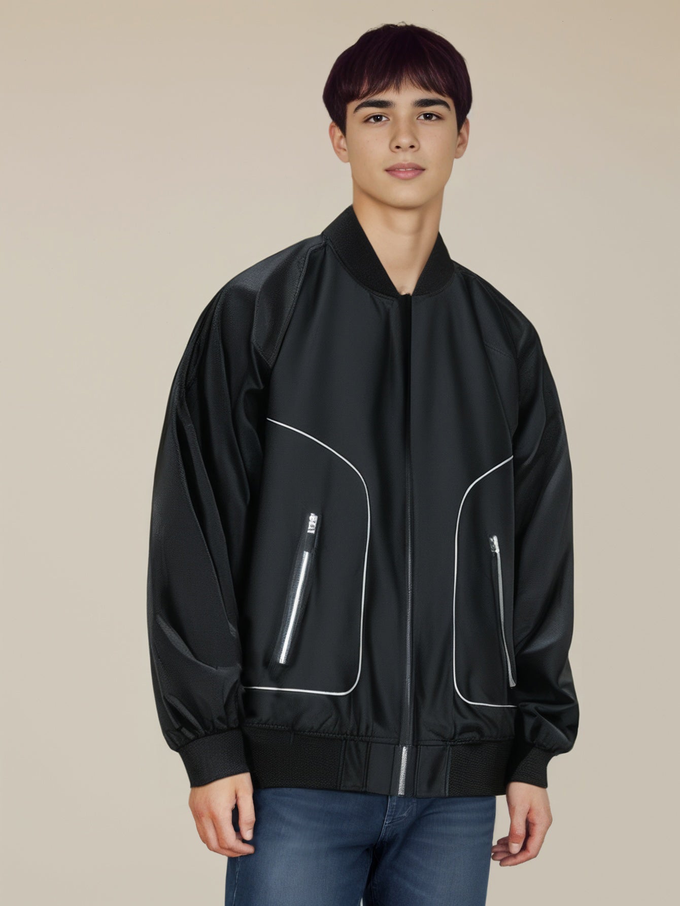 Men Stand Collar Solid Casual Bomber Jacket