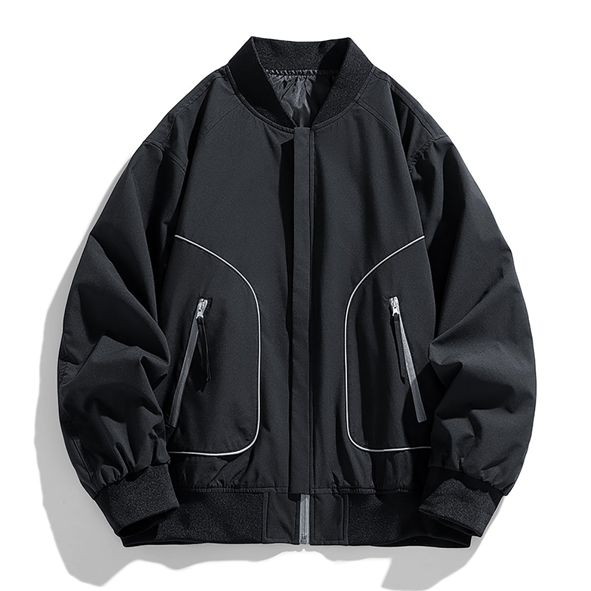 Men Stand Collar Solid Casual Bomber Jacket