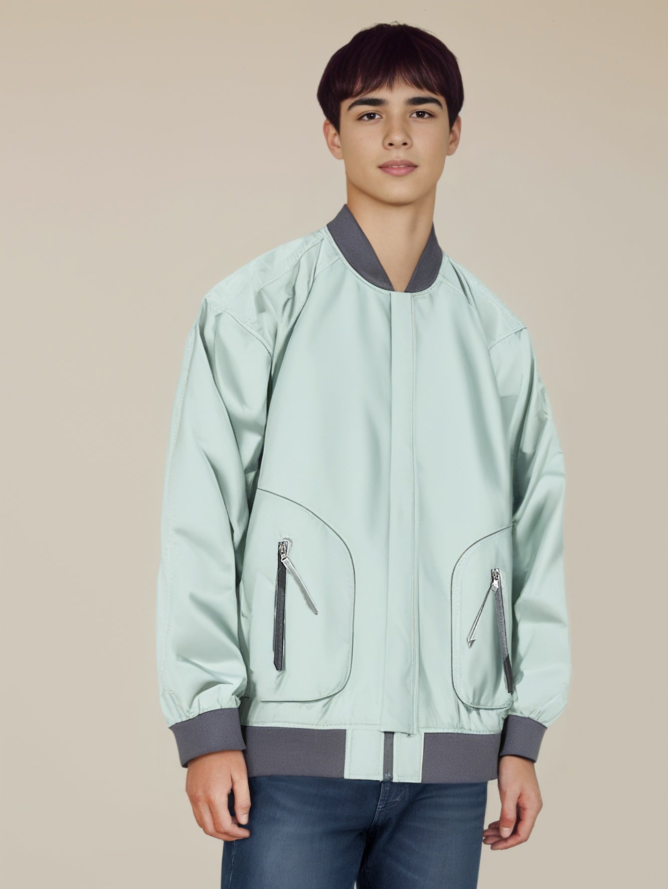 Men Stand Collar Solid Casual Bomber Jacket