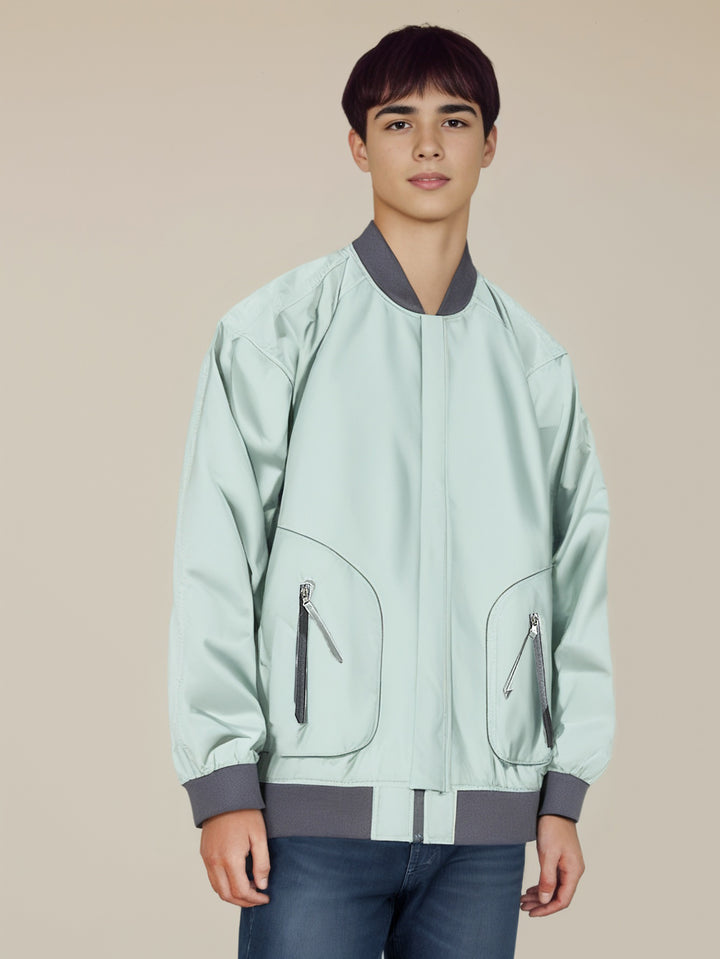 Men Stand Collar Solid Casual Bomber Jacket