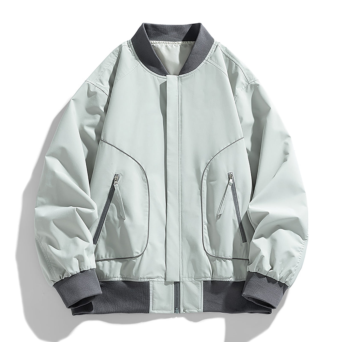 Men Stand Collar Solid Casual Bomber Jacket
