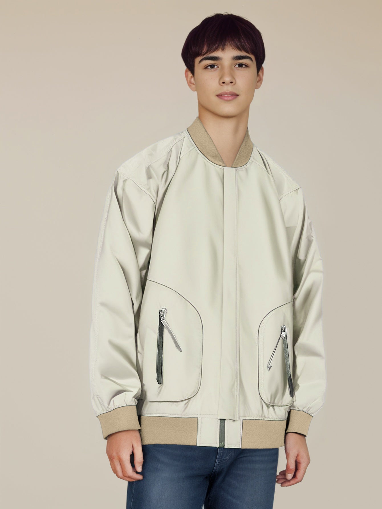 Men Stand Collar Solid Casual Bomber Jacket