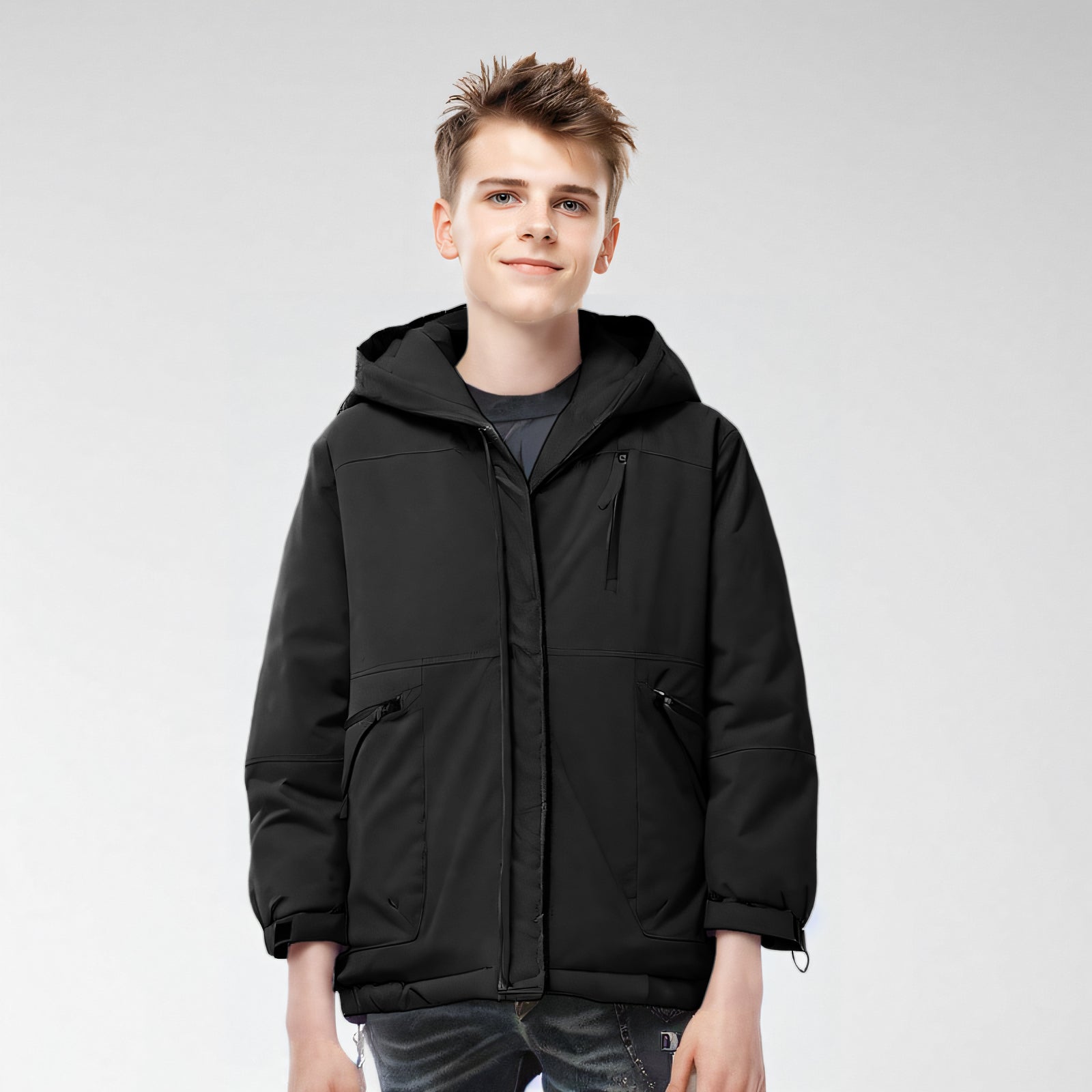 Men Hooded Solid Casual Bomber Jacket