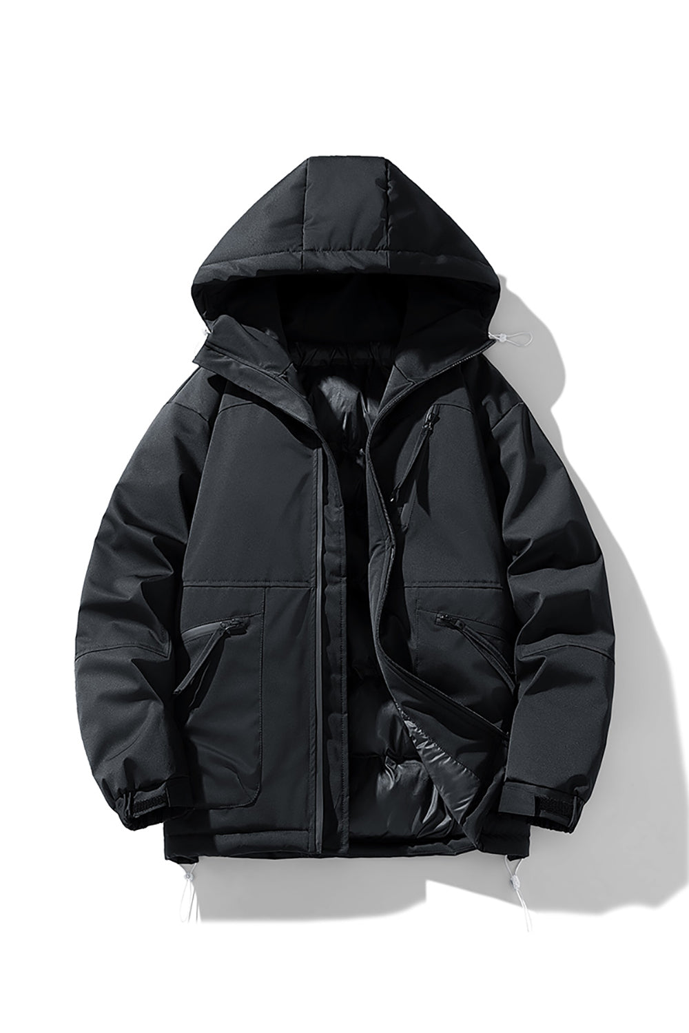 Men Hooded Solid Casual Bomber Jacket