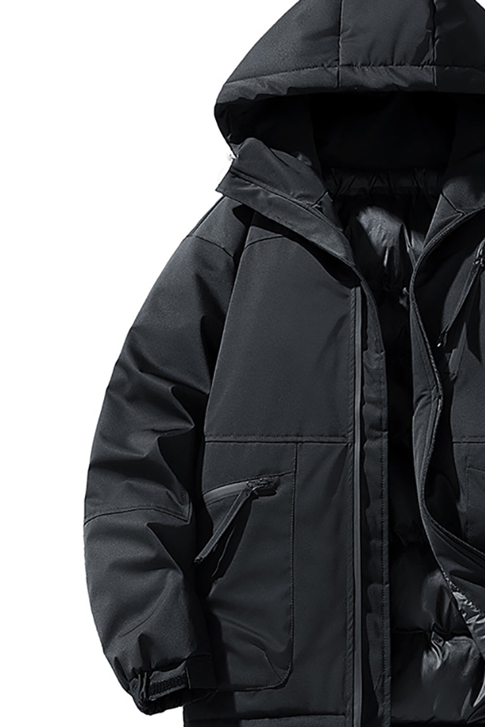 Men Hooded Solid Casual Bomber Jacket