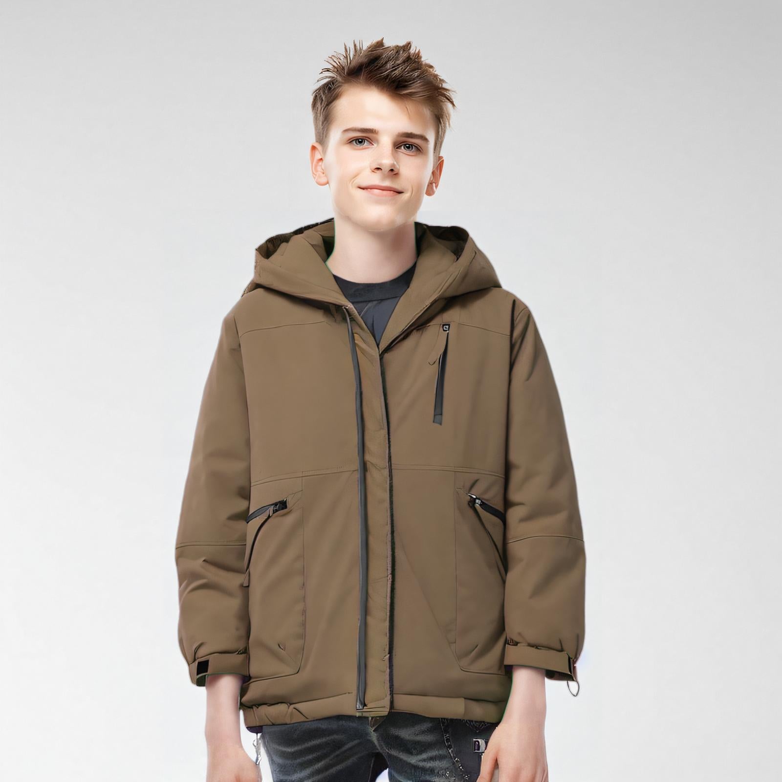 Men Hooded Solid Casual Bomber Jacket
