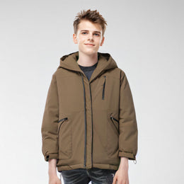 Men Hooded Solid Casual Bomber Jacket