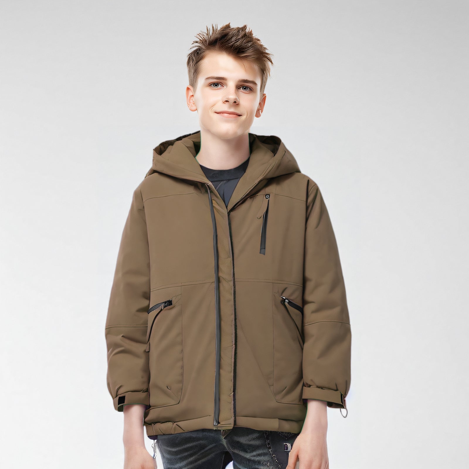 Men Hooded Solid Casual Bomber Jacket