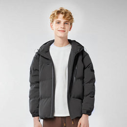 Men Hooded Solid Casual Puffer Jacket