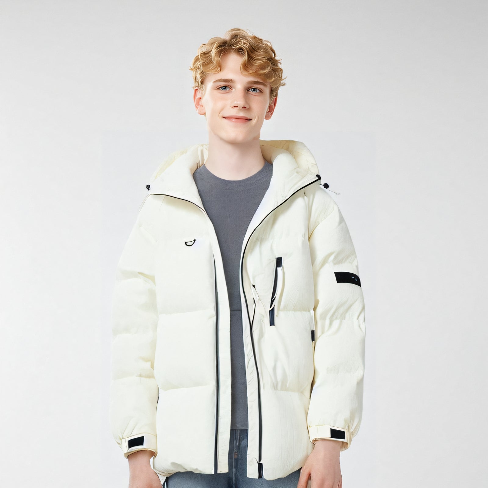 Men Hooded Solid Casual Padded Jacket
