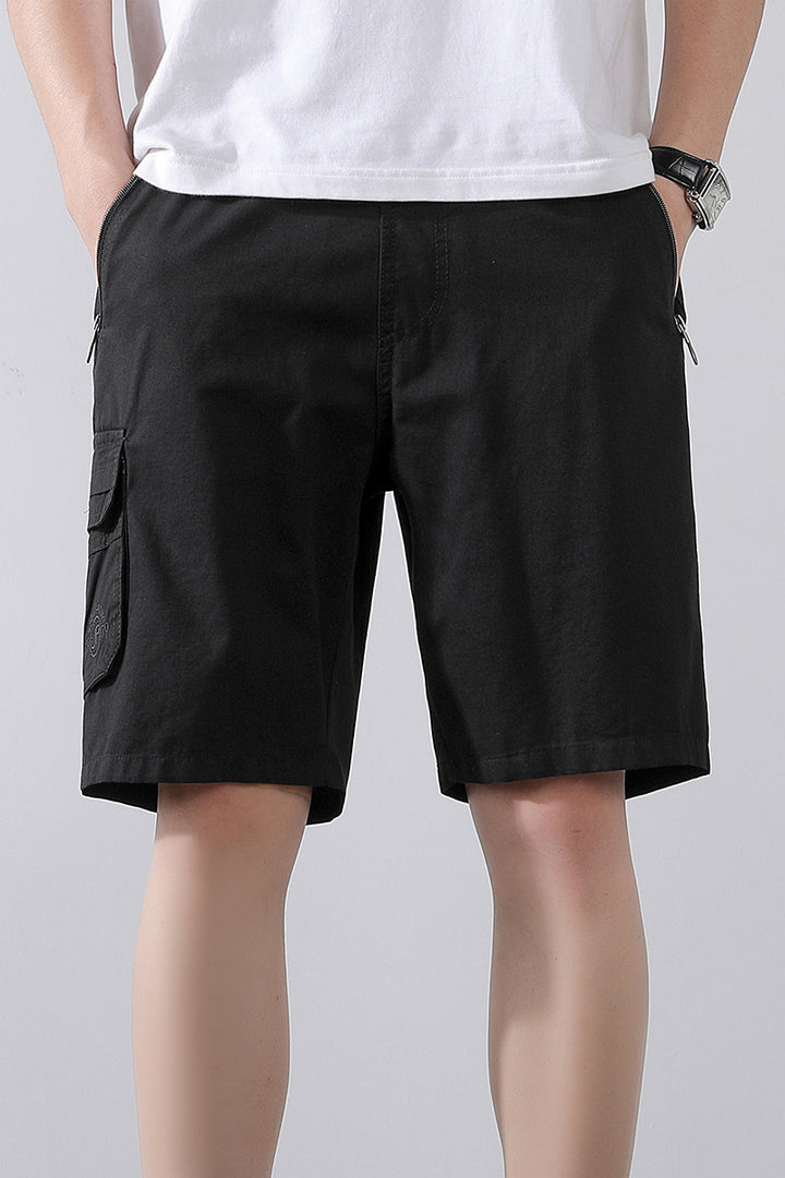 Solid Mid-Rise Cargo Shorts