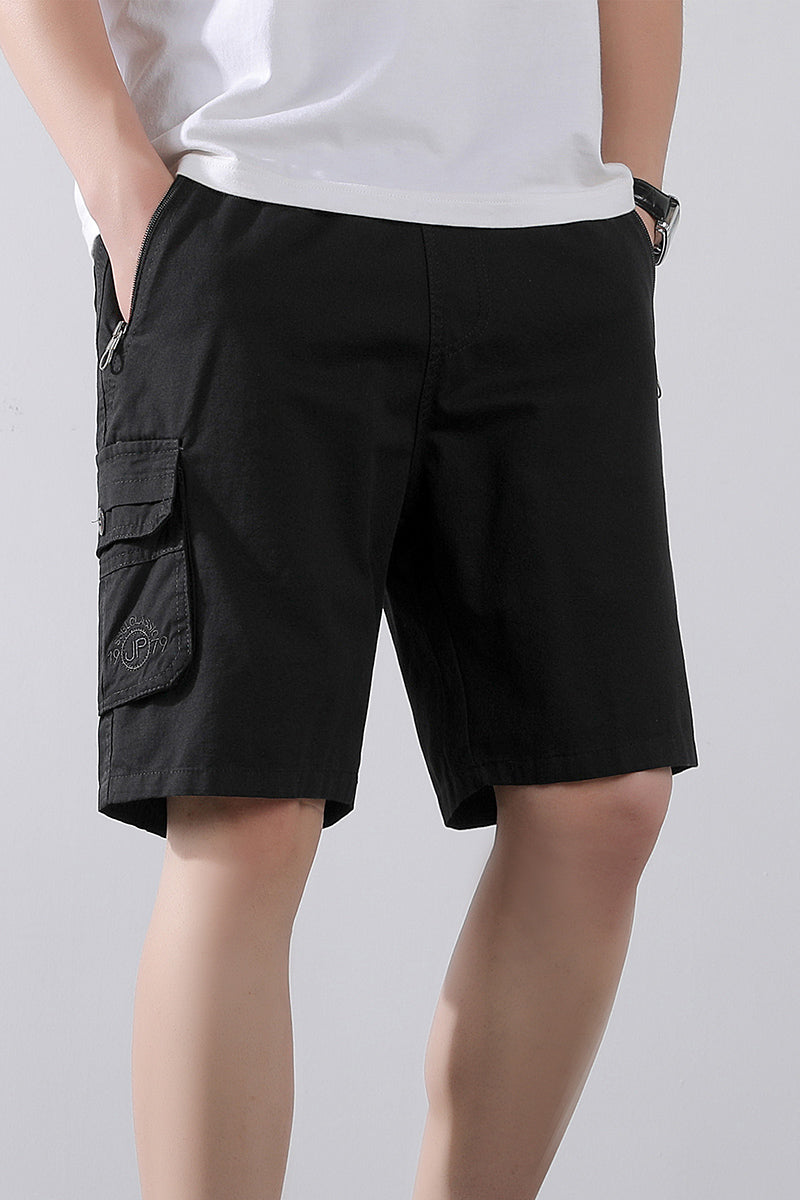 Solid Mid-Rise Cargo Shorts