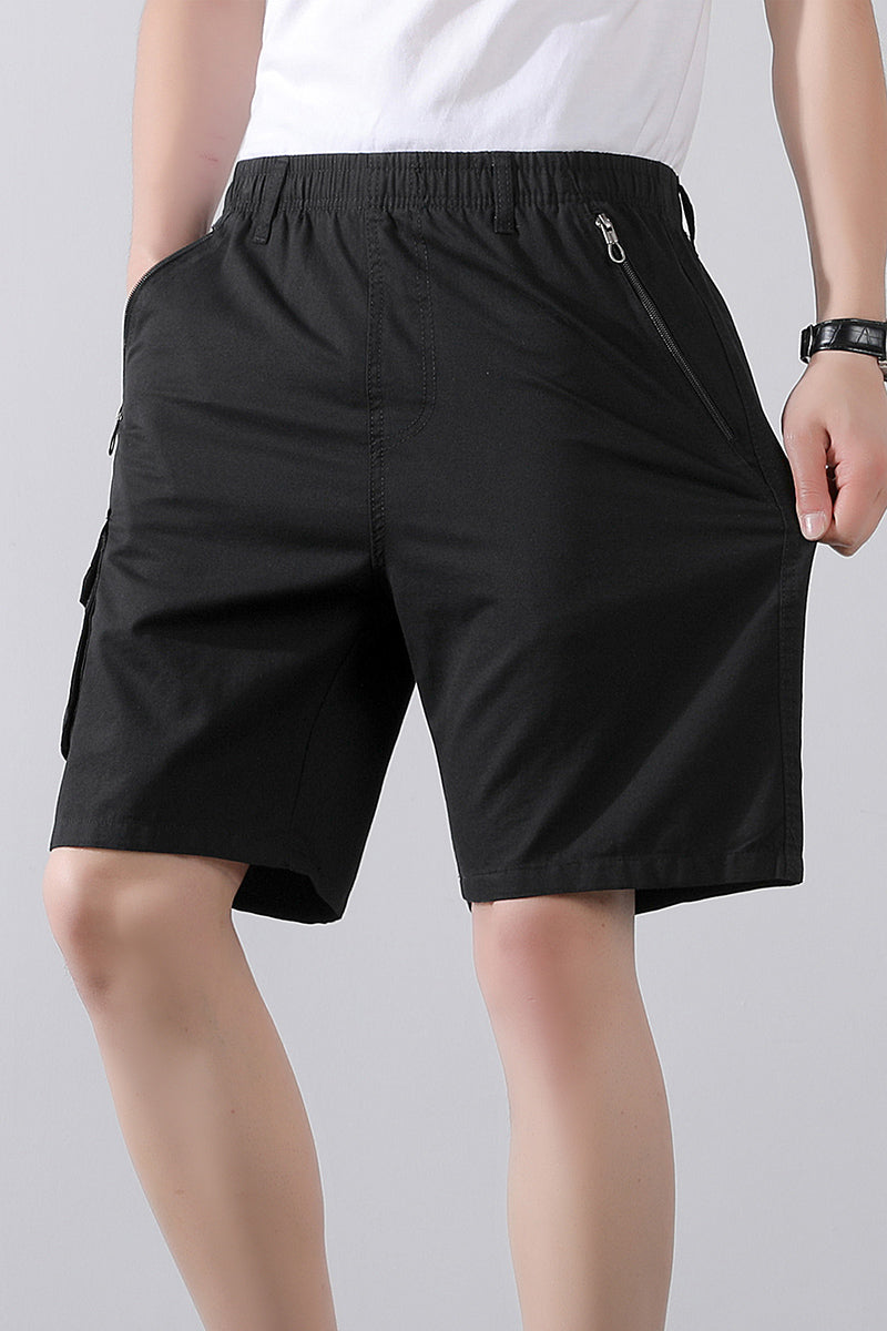 Solid Mid-Rise Cargo Shorts