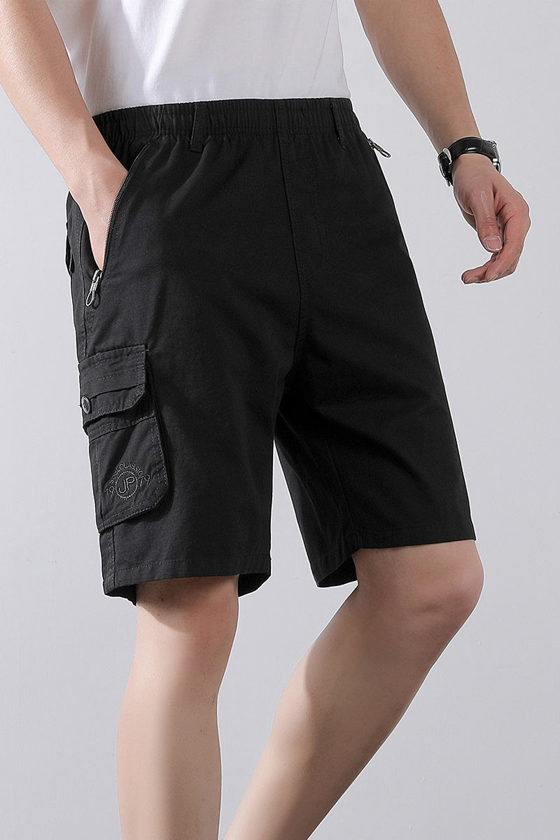 Solid Mid-Rise Cargo Shorts