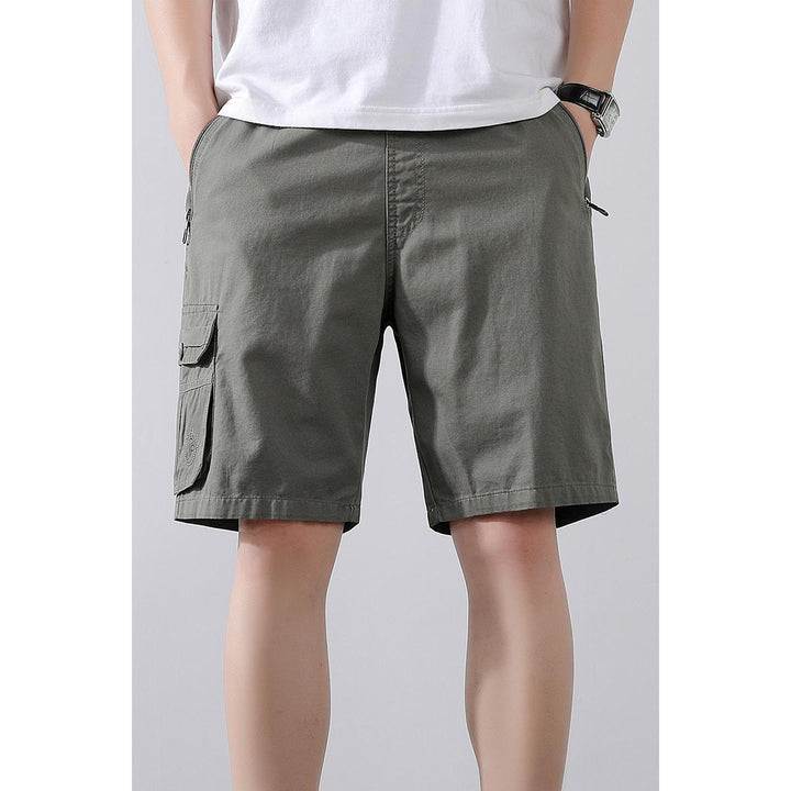 Solid Mid-Rise Cargo Shorts