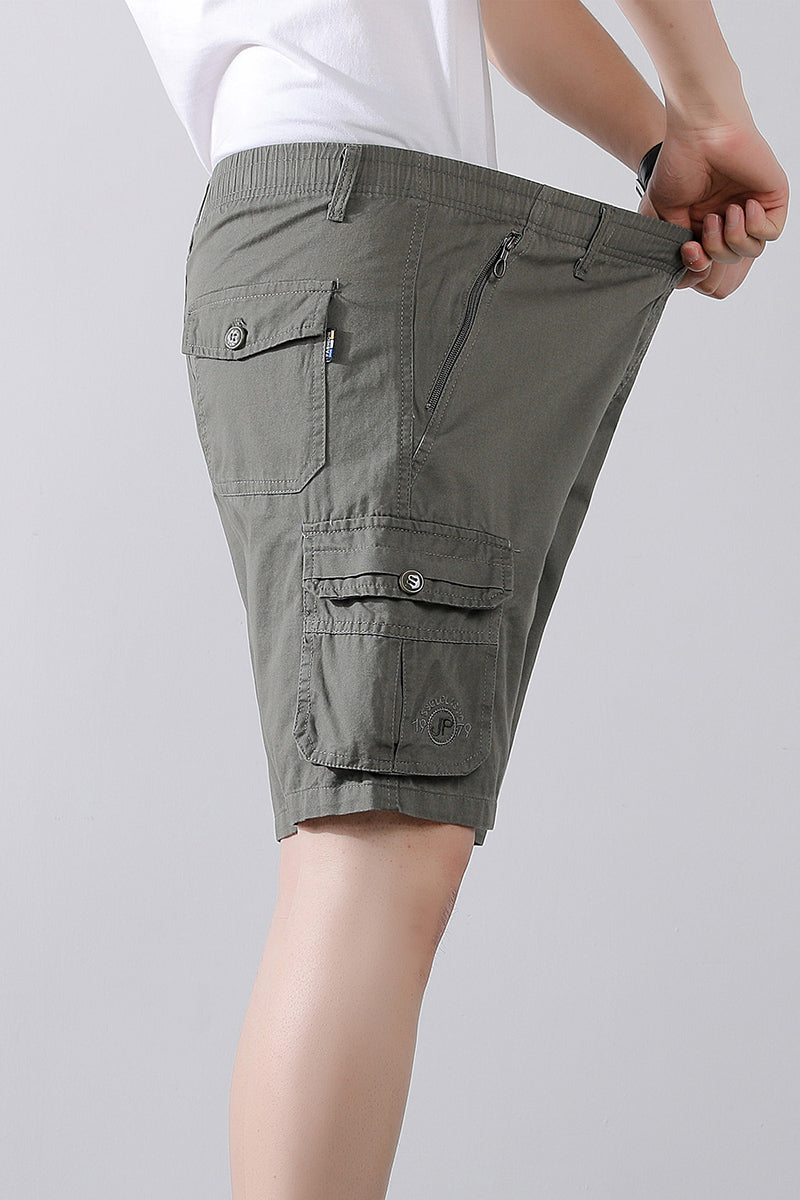 Solid Mid-Rise Cargo Shorts