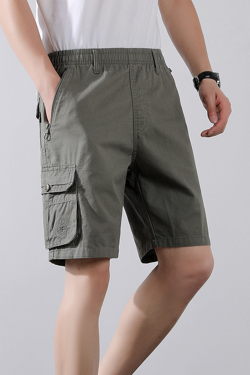 Solid Mid-Rise Cargo Shorts