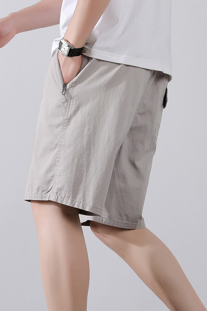 Solid Mid-Rise Cargo Shorts