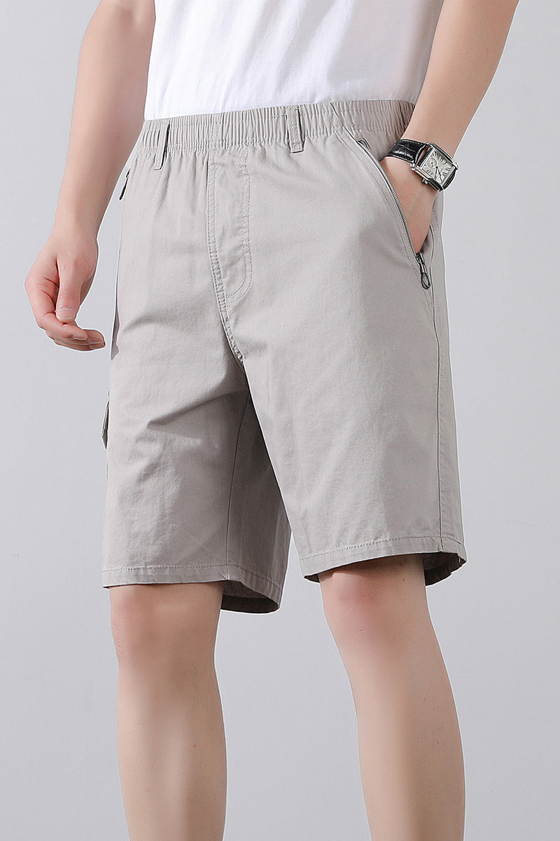 Solid Mid-Rise Cargo Shorts