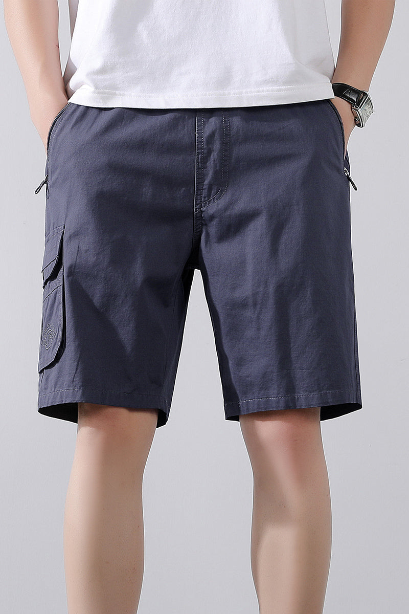 Solid Mid-Rise Cargo Shorts