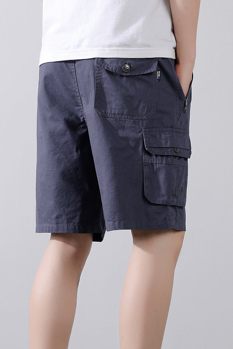 Solid Mid-Rise Cargo Shorts