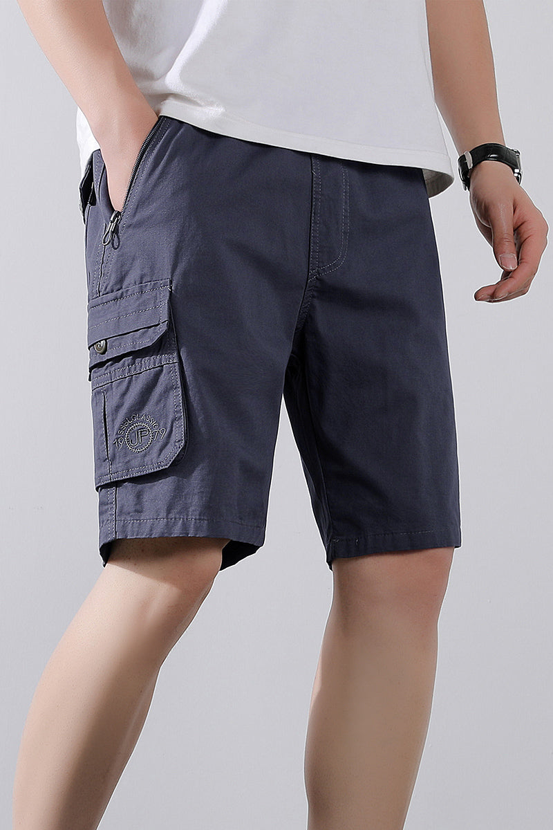 Solid Mid-Rise Cargo Shorts