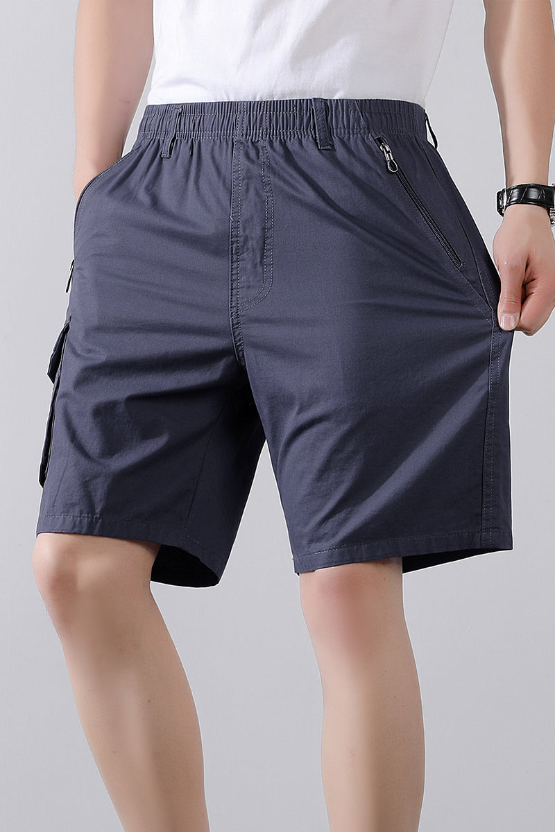 Solid Mid-Rise Cargo Shorts